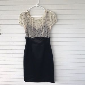 Tahari cocktail dress with sheer polka dot top
